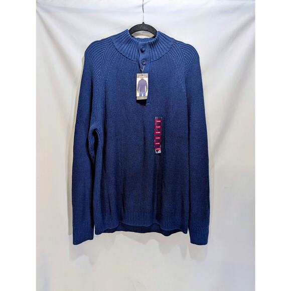 NWT Eddie Bauer Navy Blue Button Mock Neck Sweater Men’s XL - Picture 1 of 6